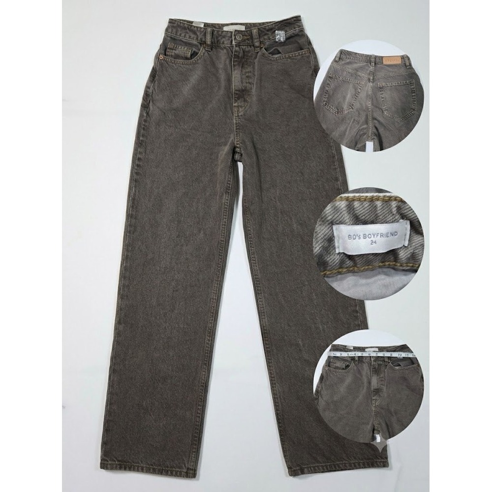 PacSun Womens Jeans Sz24 90s Boyfriend High Rise Wide Leg Faded Wash Gray Brown